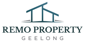 Logo for Remo Property Geelong, featuring a teal house outline above dark green text.