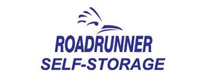 Roadrunner Self-Storage logo in blue text with a stylized road runner above it