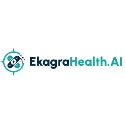 EkagraHealth.AI logo with teal medical cross and dark blue-teal text on a white background
