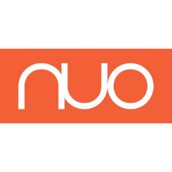 White “nuo” logo on an orange rectangle with white margins