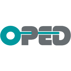 OPED logo in teal and gray with a stylized teal line through the letters