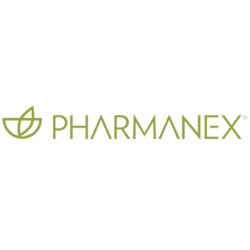 Pharmanex logo in olive green with a stylized leaf and bowl icon on a white background