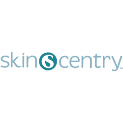 SkinCentry logo in light blue and teal on a white background