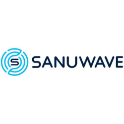 SANUWAVE logo in navy and turquoise with a circular wave icon and stylized S