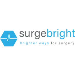 SurgeBright logo with blue hexagon icon and tagline “brighter ways for surgery”