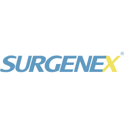 SurgeneX logo in blue and yellow on a white background