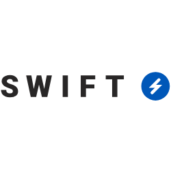 Swift logo with black text and blue circular icon featuring a white lightning bolt