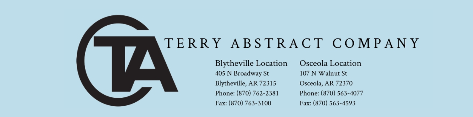 Terry Abstract Company logo with contact information on a light blue business card-style background
