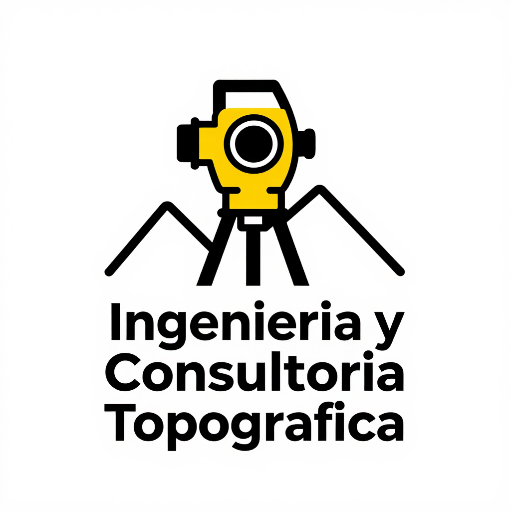 Logotipo de un instrumento topográfico amarillo con texto negro: «Ingeniería y Consultoría Topográfica»