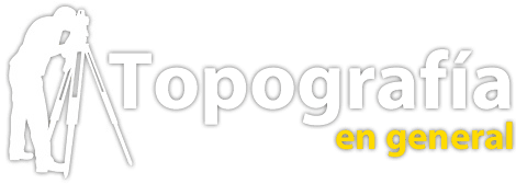 Logotipo con el texto «Topografía en general» y la silueta blanca de un topógrafo con un trípode
