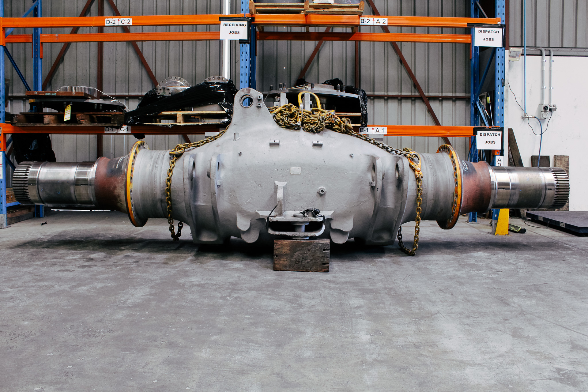HD 1500 Rear Axle, ready to undergo the Metal Spraying process.