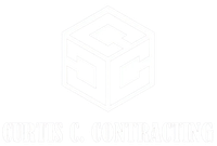 Faint white logo of a cube above the text “CREST S. CONTRACTING” on a light background