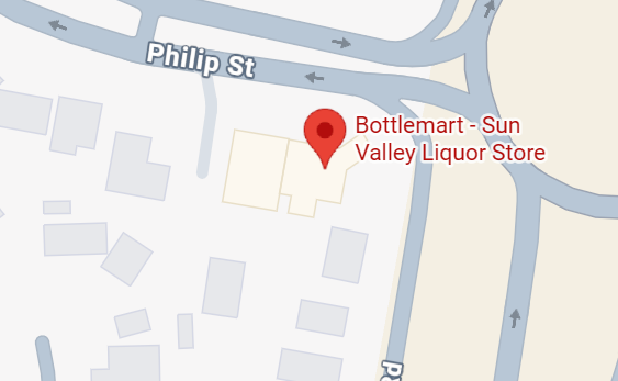 Map pinpoints Bottlemart - Sun Valley Liquor Store on Philip St.