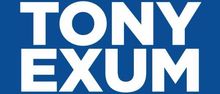 TONY EXUM in bold white text on a blue background