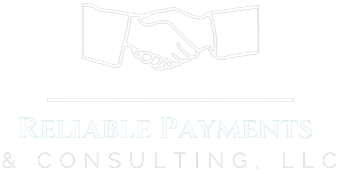 The logo for reliable payments and consulting llc shows a handshake between two people.