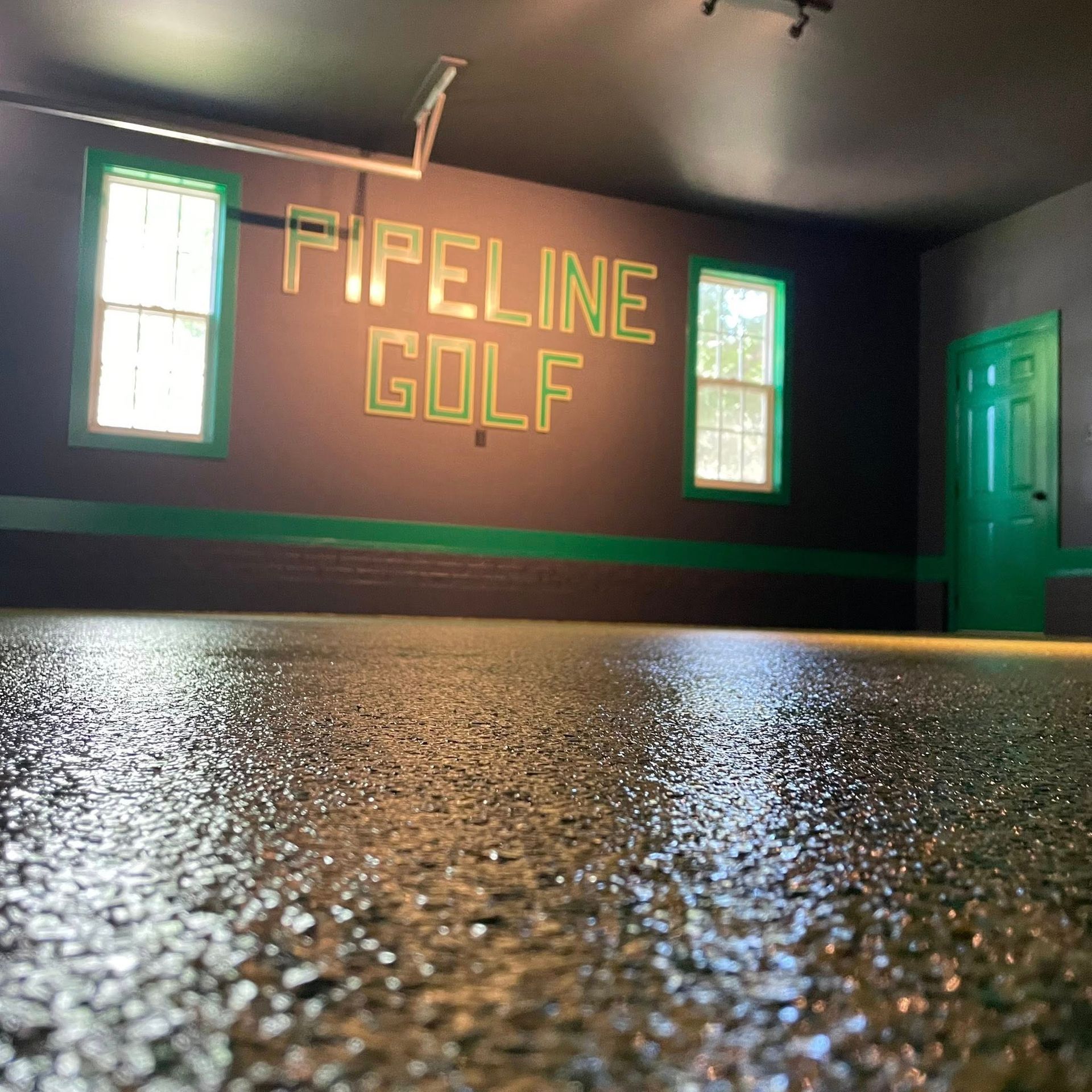 Garage with epoxy floor,