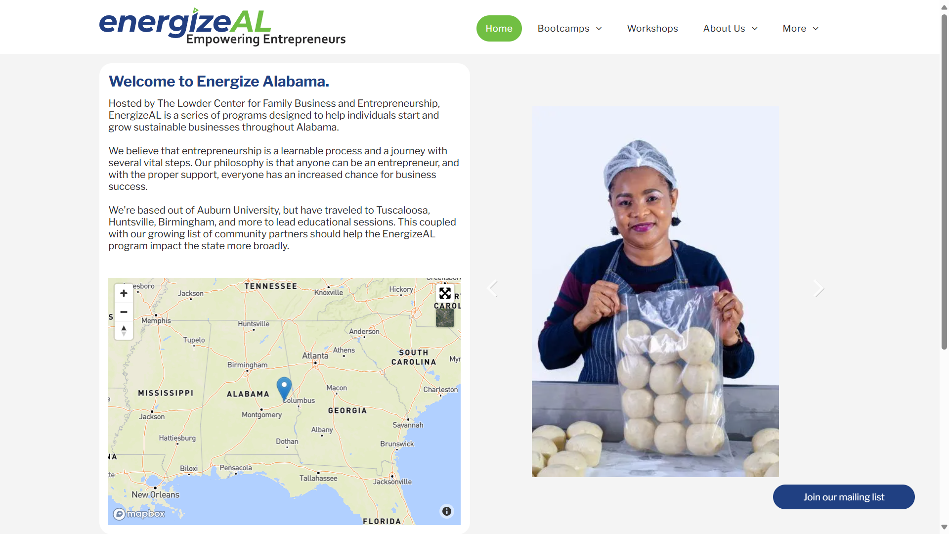 A woman is holding a bag of dough on a website.