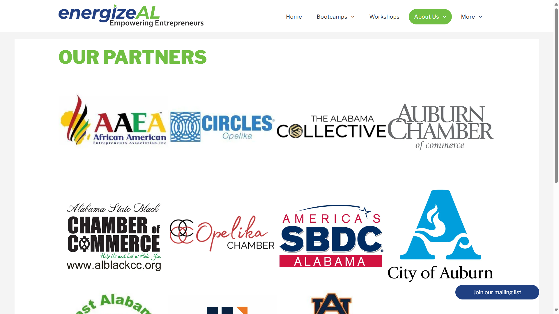 A screenshot of a website that says our partners