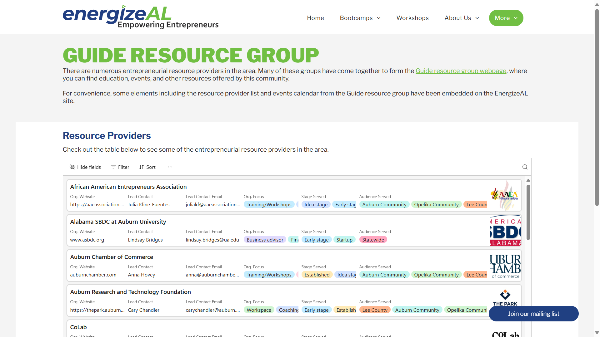 A screenshot of a website that says guide resource group