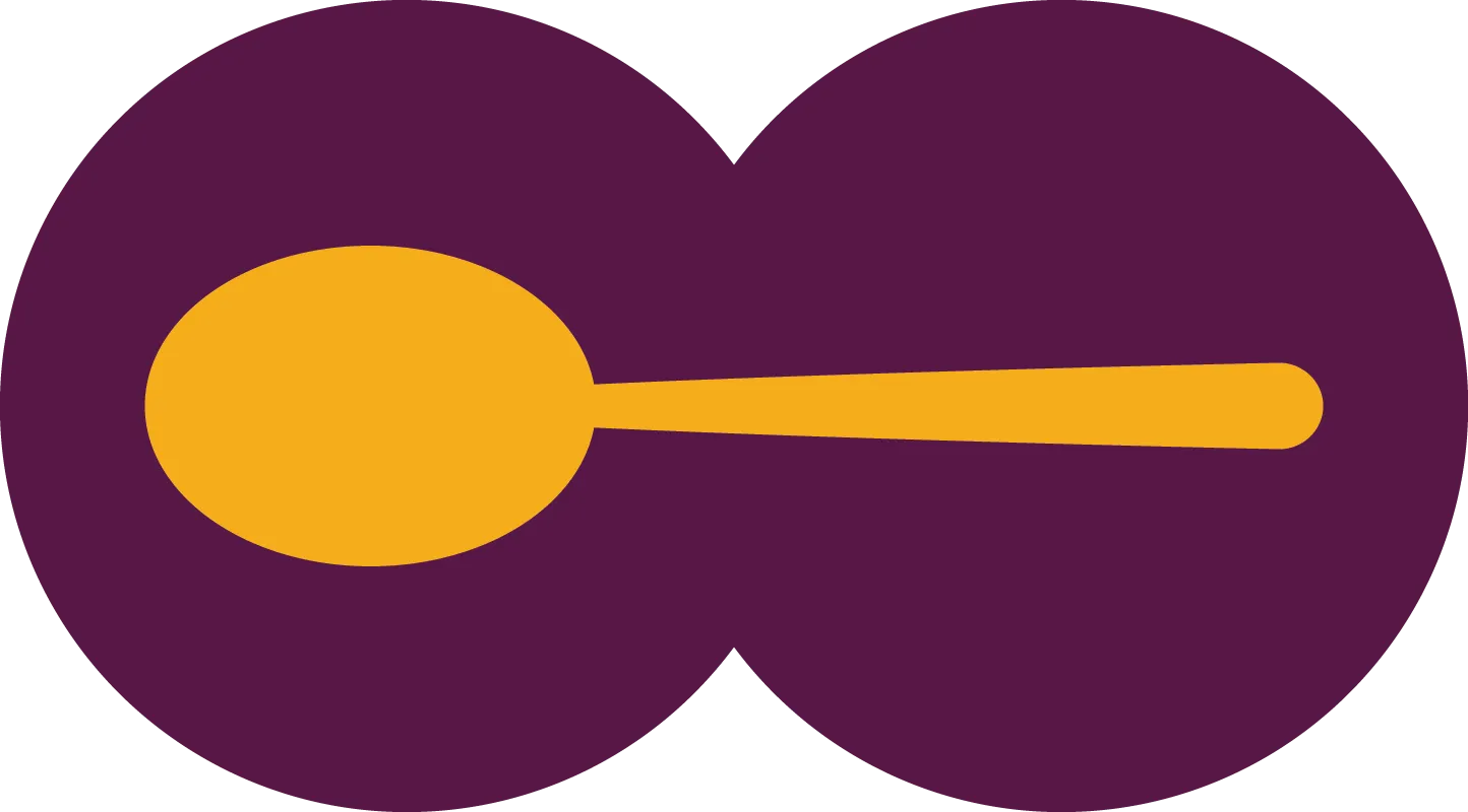 A purple circle with a yellow spoon in the middle.