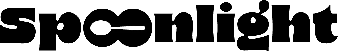 The word spoonlight is written in black on a white background.