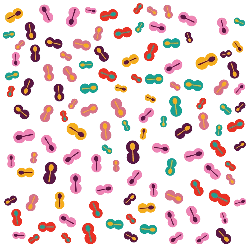 A white background with a pattern of colorful infinity symbols