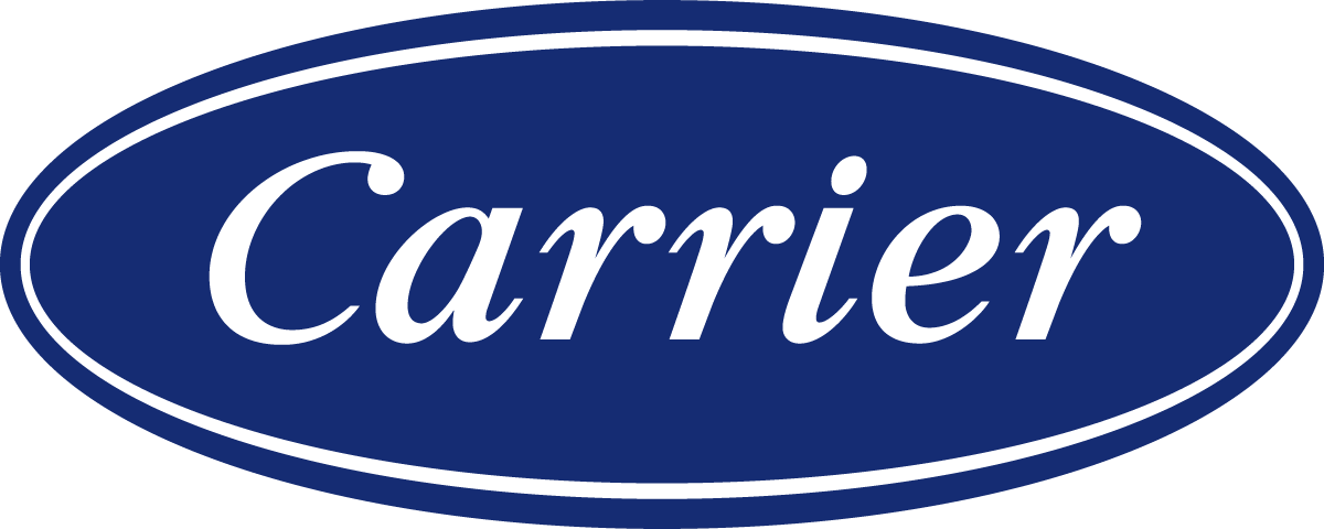 The Carrier company logo featuring the brand name in black script lettering inside a black horizontal oval.