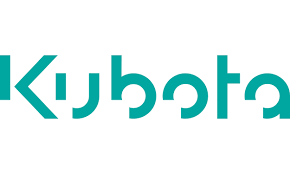 the kubota logo is blue and white on a white background .