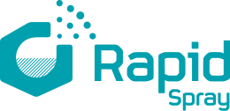a logo for rapid spray with a blue g on a white background .