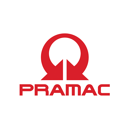 a red logo for pramac on a white background