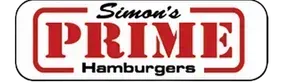Simon's Prime Hamburgers logo with red text on white, boxed by a red border.