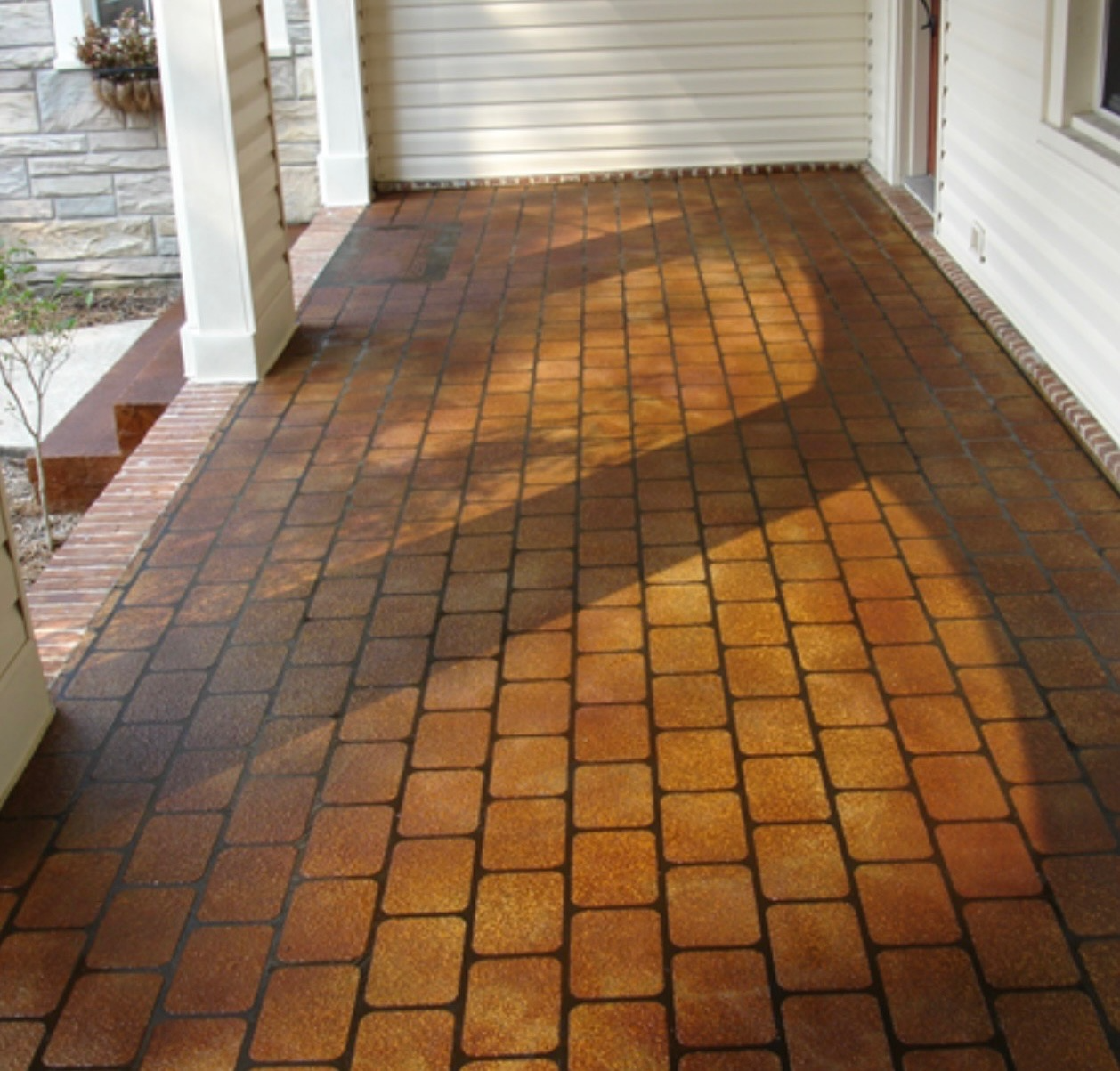 Acid stain stencil concrete application.