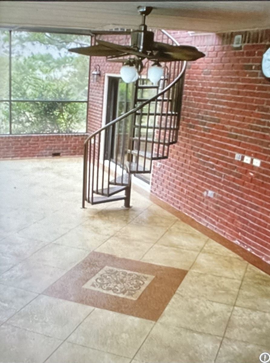 Textured sprayed accents with concrete dyed tile design. 
