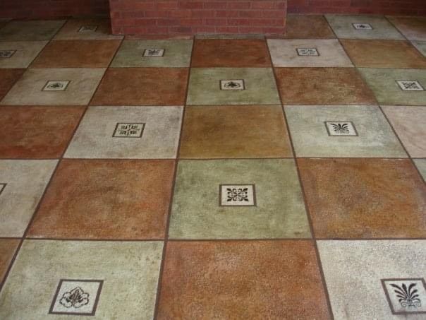 Concrete tile design with accents. 