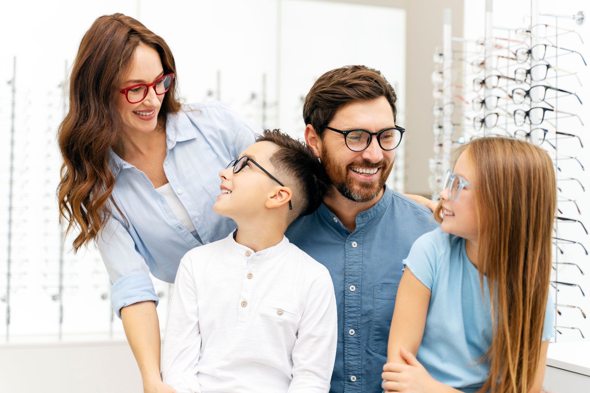 Happy Family Wearing Eyeglasses