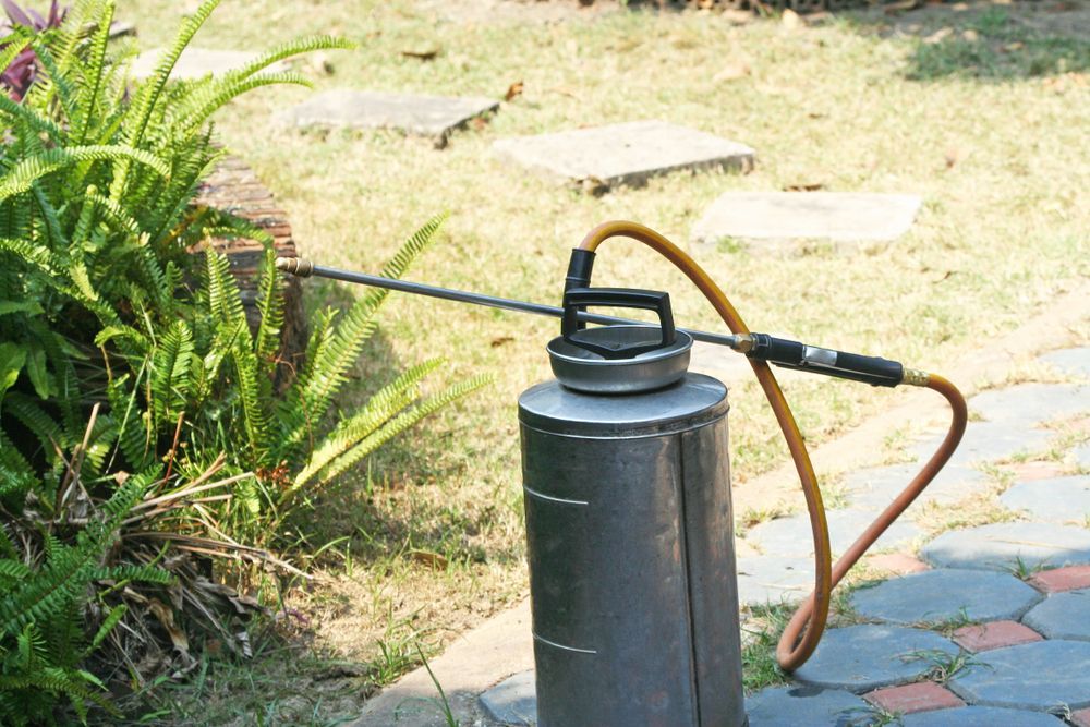 A Pesticide Sprayer In A Garden, Spraying Plants — Brazel's Pest Control in Coffs Harbour, NSW
