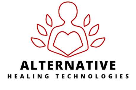 Red logo of a person with leaves and heart above “Alternative Healing Technologies” text