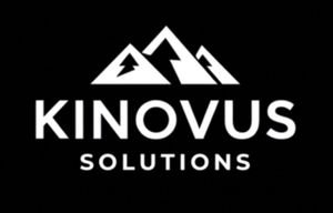 Kinovus Solutions logo with stylized white mountain peaks on a black background
