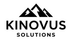 Kinovus Solutions logo with black mountain graphic and bold black text on white background