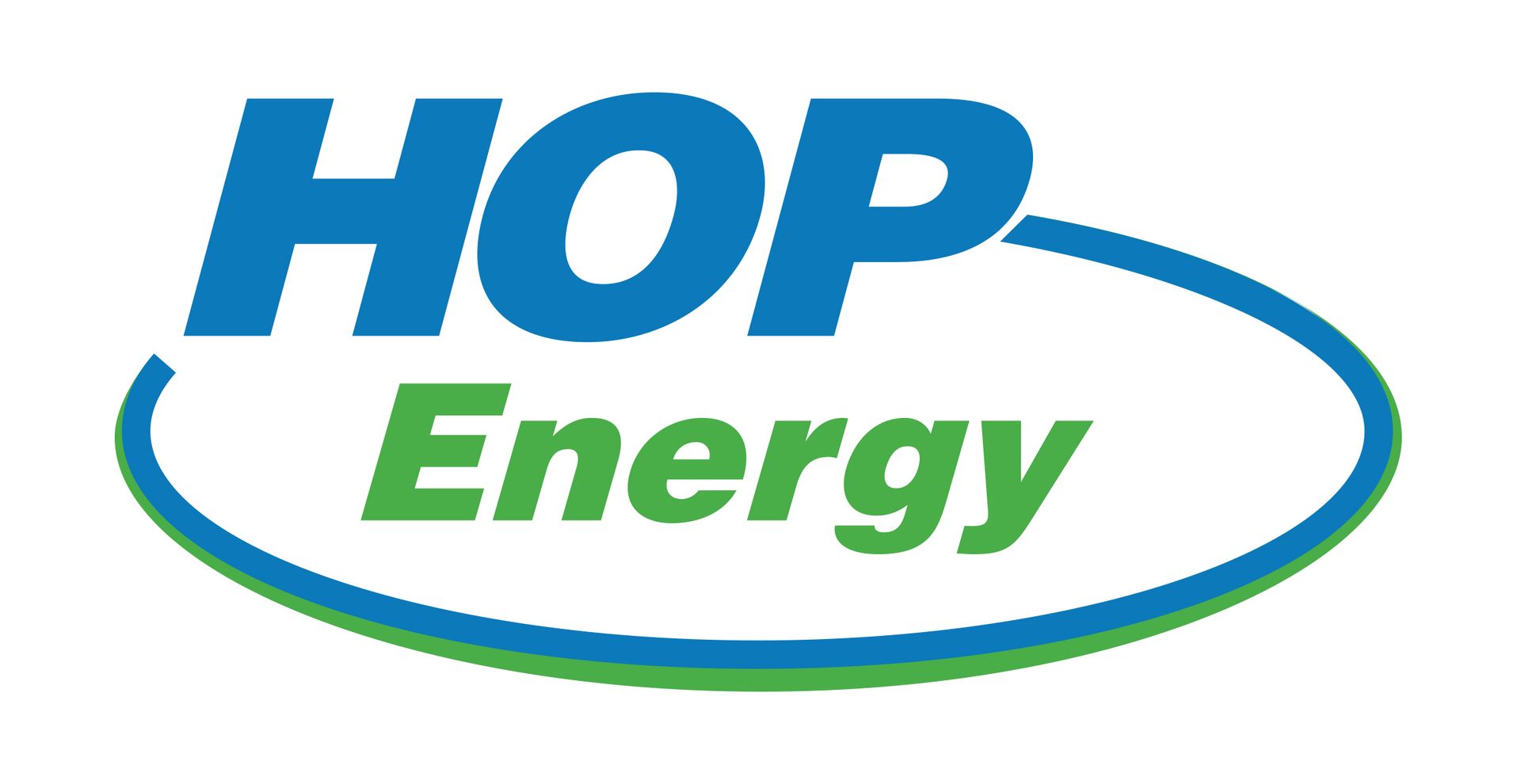Logo for HOP Energy, with blue text 