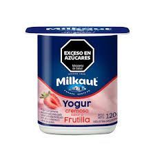 Vaso de yogur de fresa Milkaut con advertencia de 