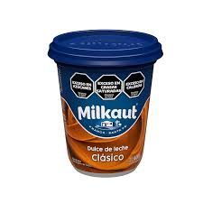 Dark blue Milkaut dulce de leche container with blue lid, 