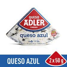 Queso Azul Adler en cuñas, empaquetado. Contiene dos porciones de 50 g.