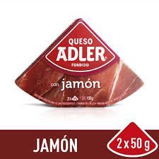 Triángulo de queso Adler con jamón en su interior, envase rojo, 2x50g.