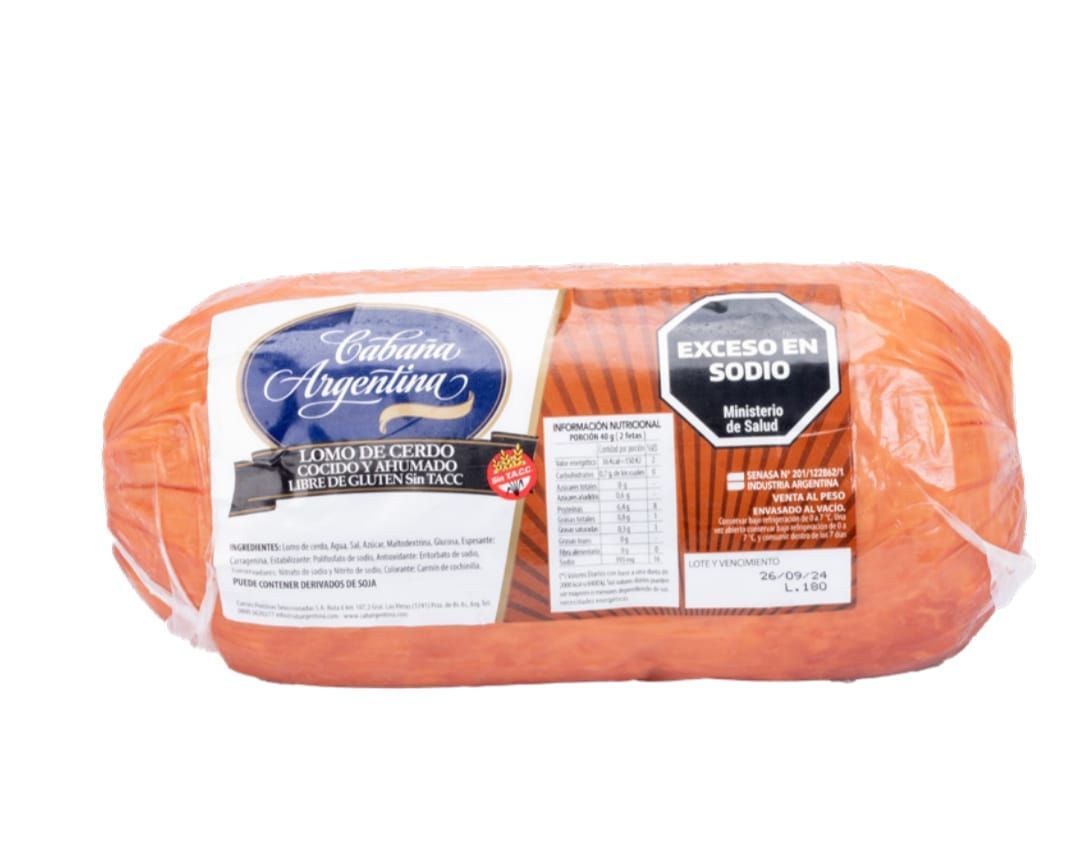 Paquete de salame argentino con etiqueta de advertencia de 