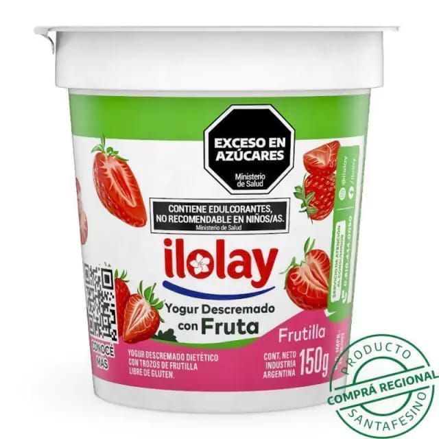 Vaso de yogur de fresa Iloay con etiqueta de advertencia 