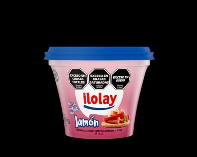 Envase de queso Ilolay rosa con tapa azul, sabor 