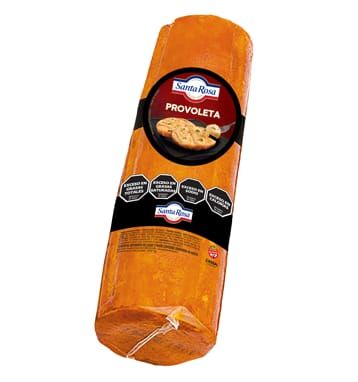 Queso Provoleta Santa Rosa en rollo en empaque color naranja.