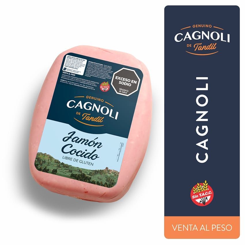 Producto de jamón rosado etiquetado 