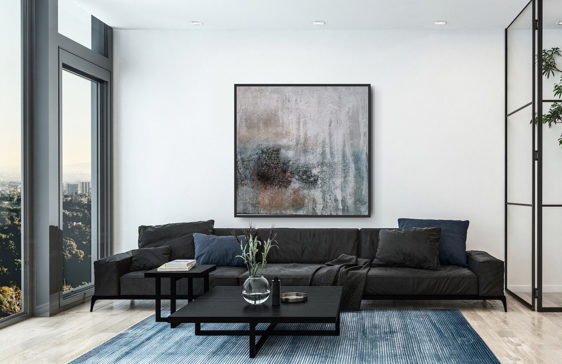 rain over the coast 108/108 cm, bb-art.ch, Acrylbild abstrakt, Mixed Media